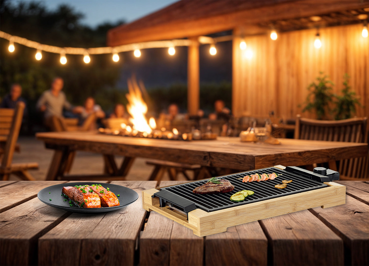 شواية كهربائية ريفية مع غلاف من الخيزران بقوة 2000 واط