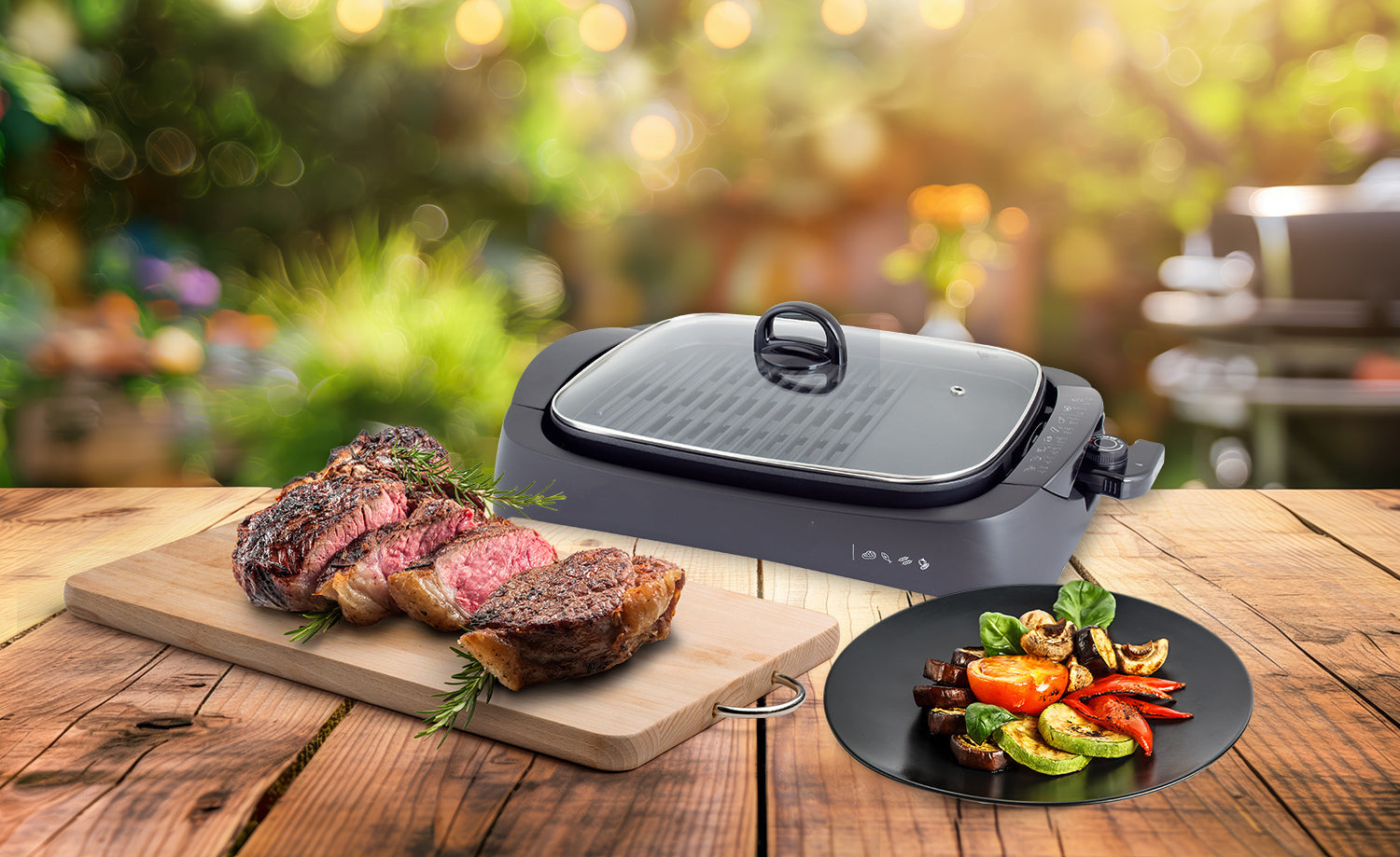 شواية كهربائية بقوة 2200 واط مع غطاء و5 إعدادات للحرارة