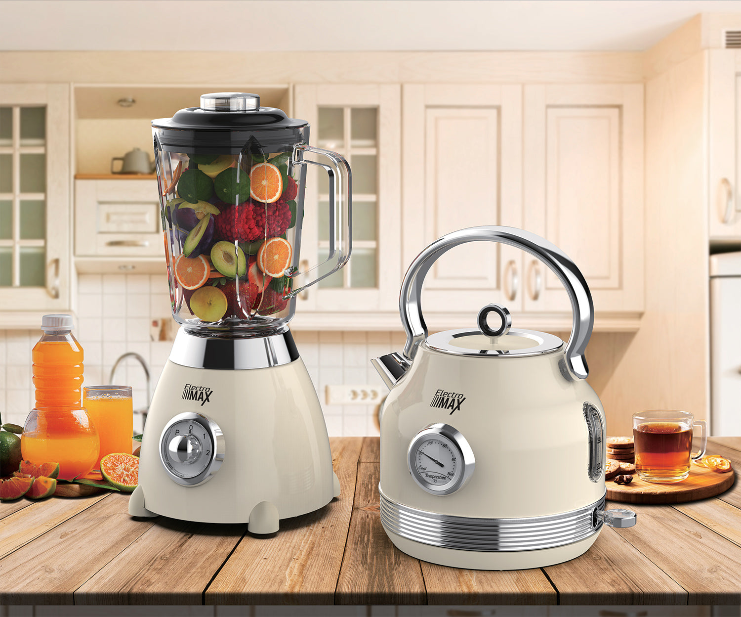 غلاية كهربائية من الفولاذ المقاوم للصدأ سعة 1.7 لتر، لون بيج، مع مؤشر لدرجة الحرارة