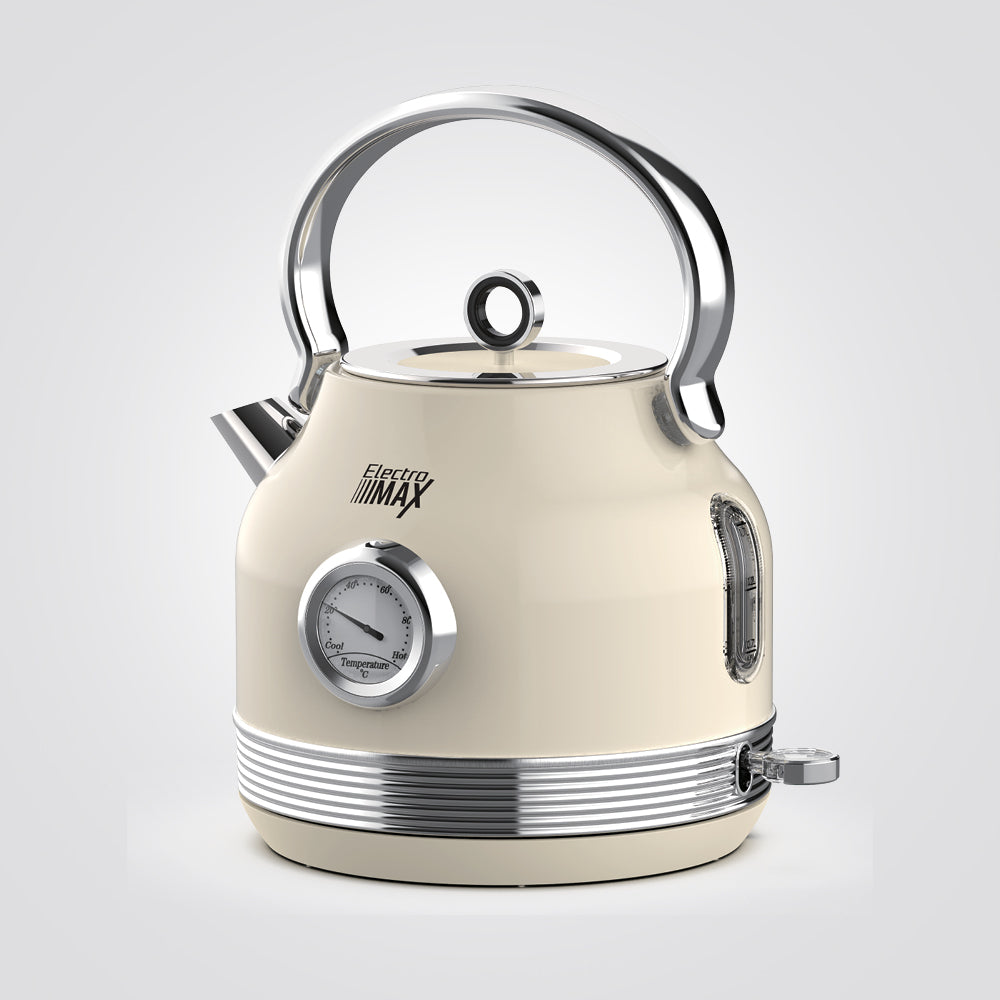 غلاية كهربائية من الفولاذ المقاوم للصدأ سعة 1.7 لتر، لون بيج، مع مؤشر لدرجة الحرارة