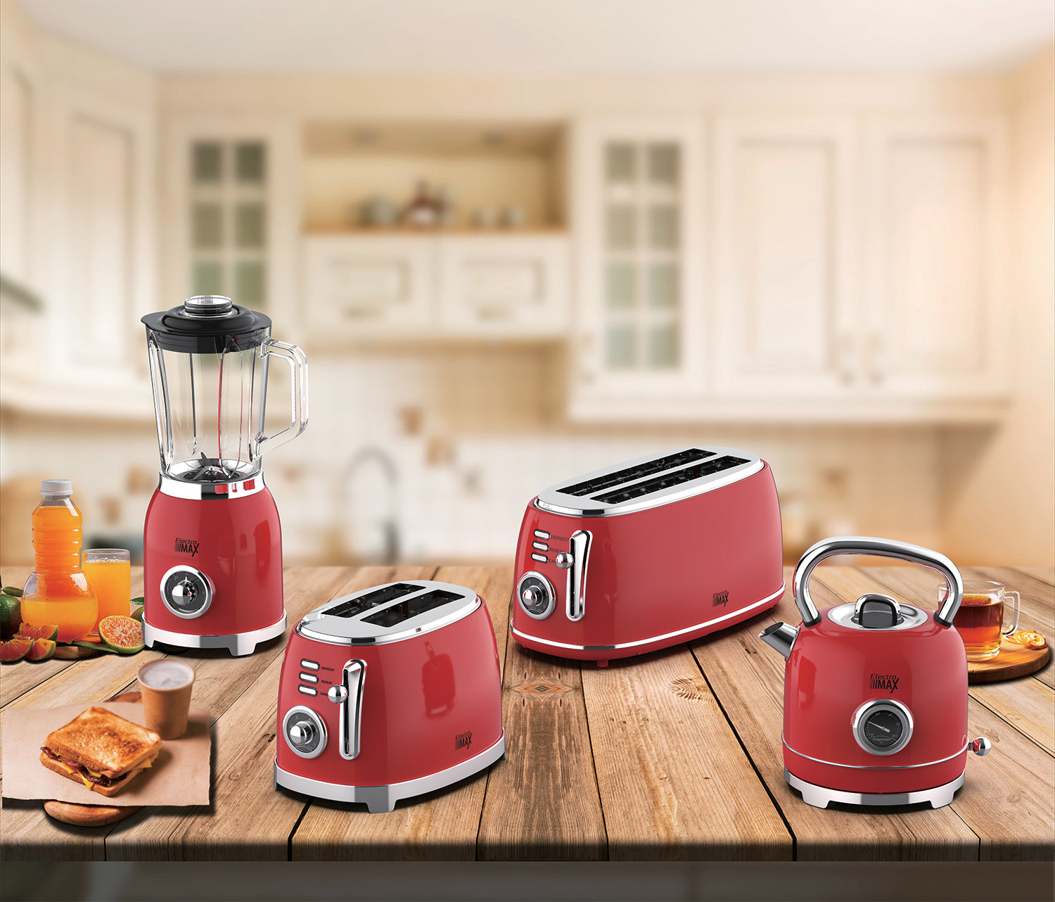 غلاية كهربائية ريترو 1.8 لتر من الفولاذ المقاوم للصدأ، لون أحمر