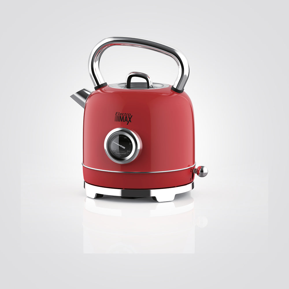 غلاية كهربائية ريترو 1.8 لتر من الفولاذ المقاوم للصدأ، لون أحمر