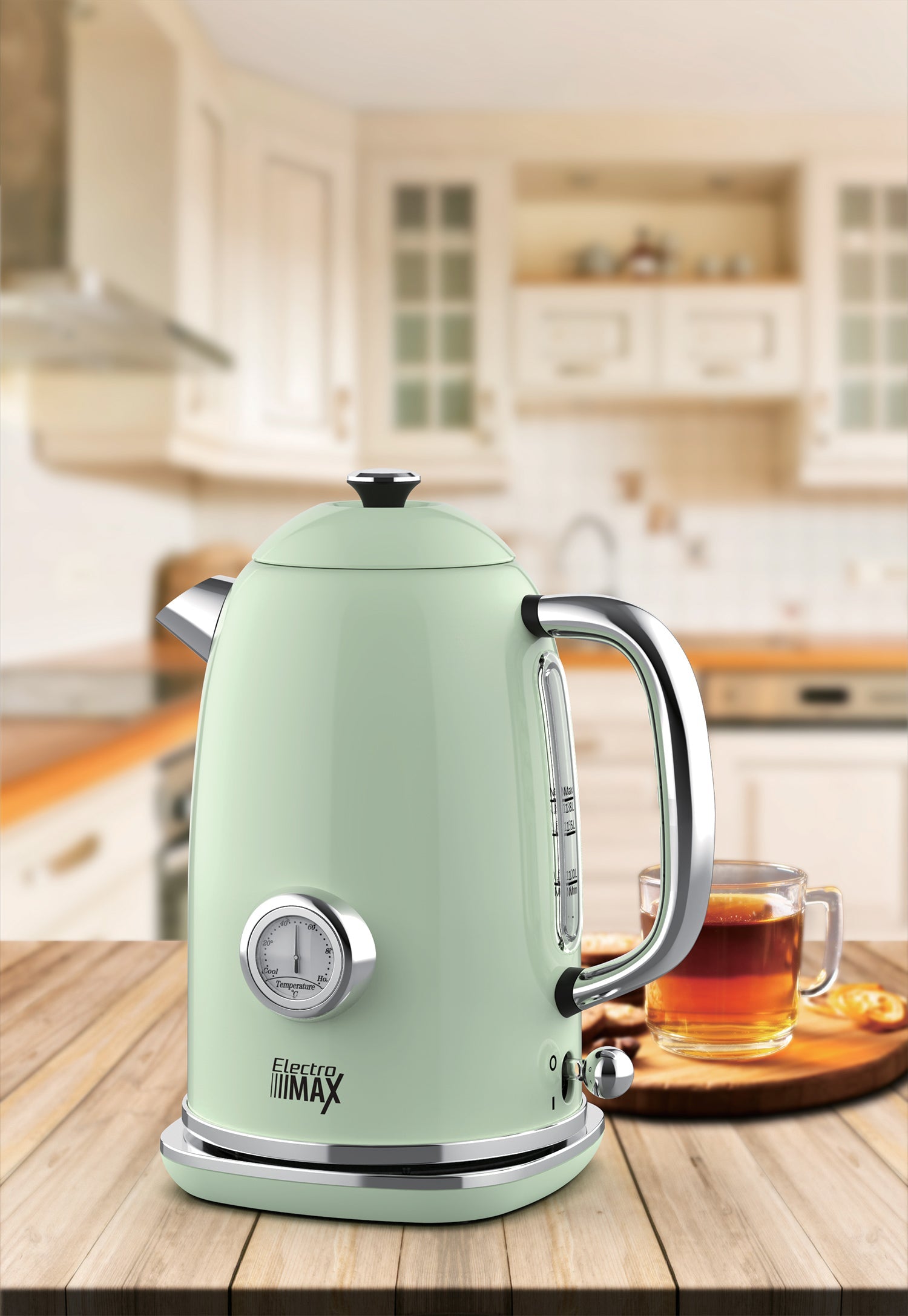 غلاية كهربائية من الفولاذ المقاوم للصدأ سعة 1.7 لتر باللون الأخضر + مقياس حرارة