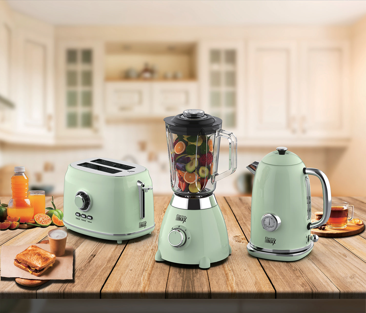 غلاية كهربائية من الفولاذ المقاوم للصدأ سعة 1.7 لتر باللون الأخضر + مقياس حرارة