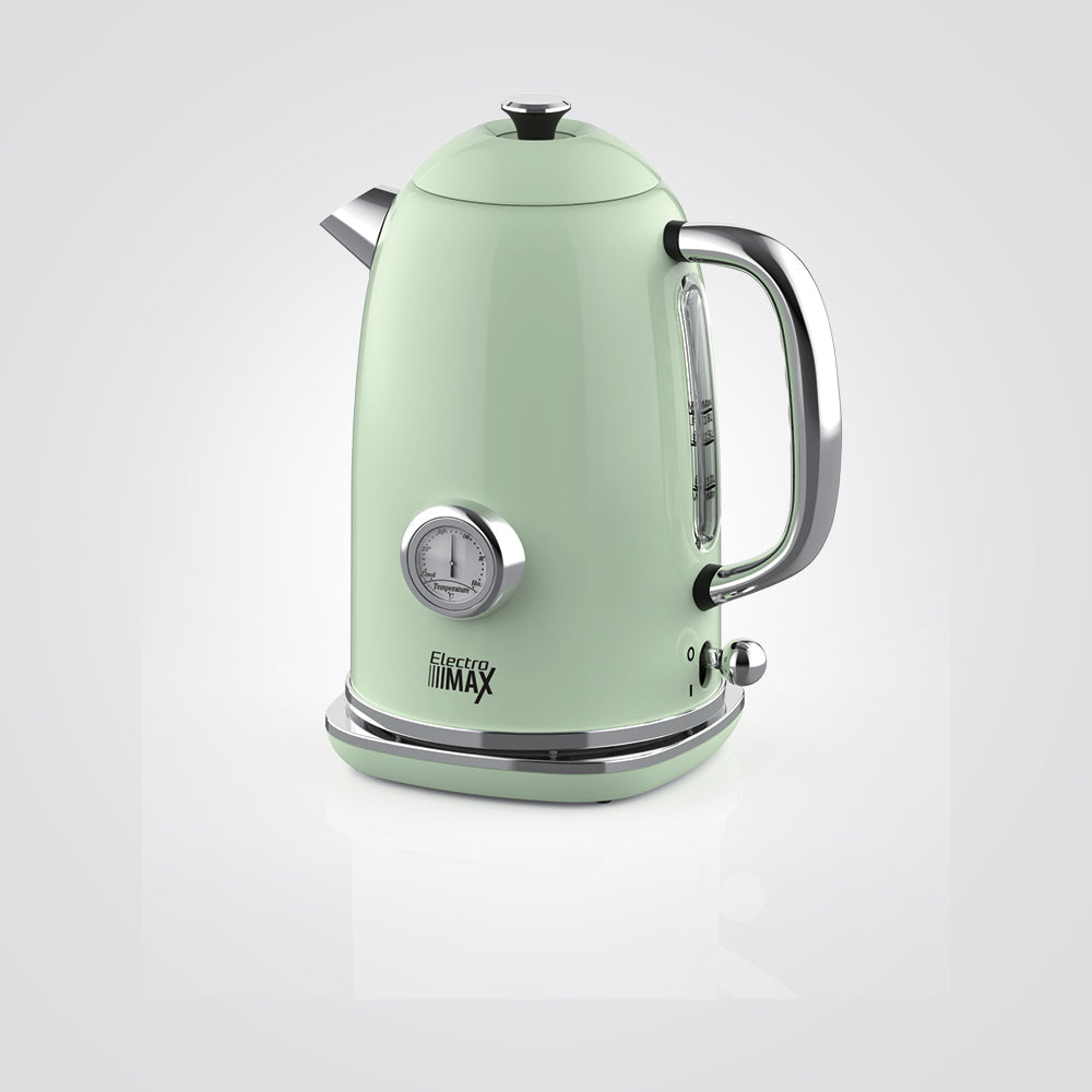 غلاية كهربائية من الفولاذ المقاوم للصدأ سعة 1.7 لتر باللون الأخضر + مقياس حرارة