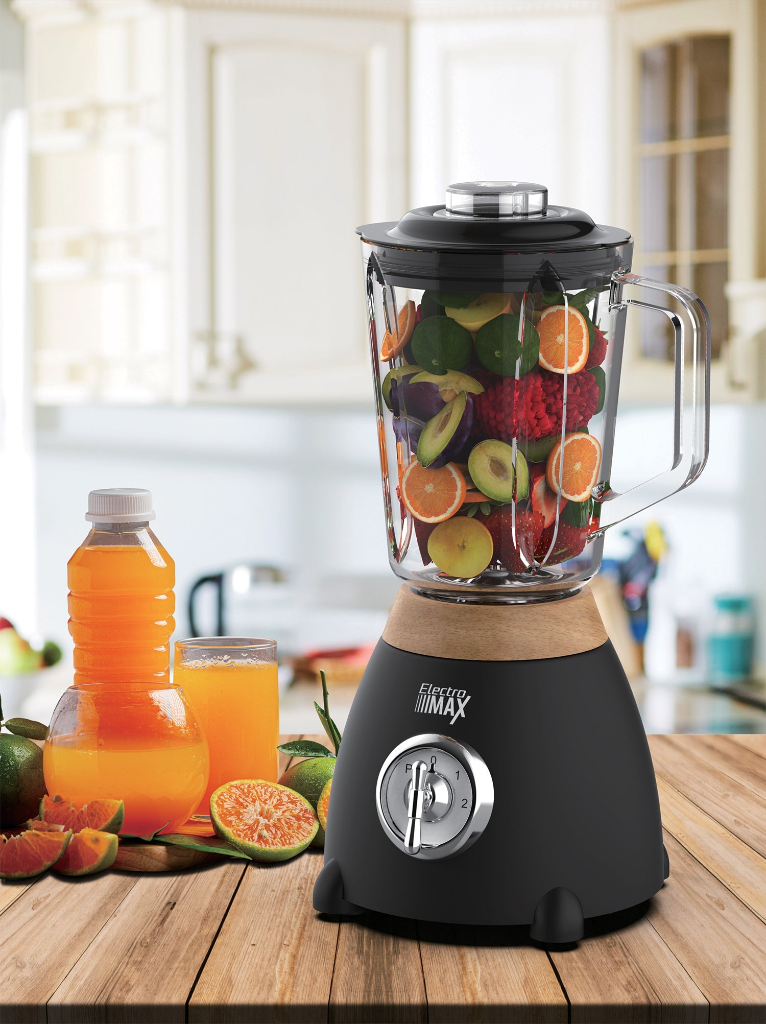 خلاط كهربائي زجاج أسود + خشب 500 واط