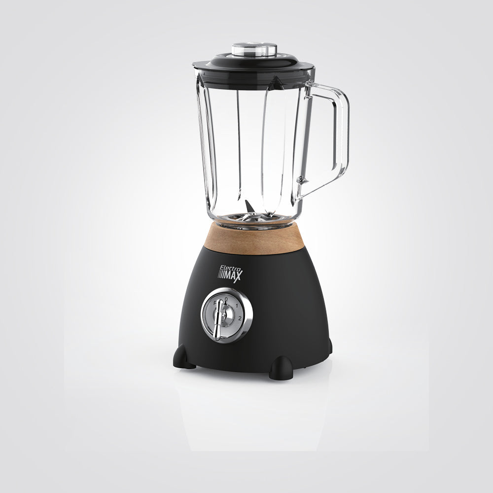 خلاط كهربائي زجاج أسود + خشب 500 واط
