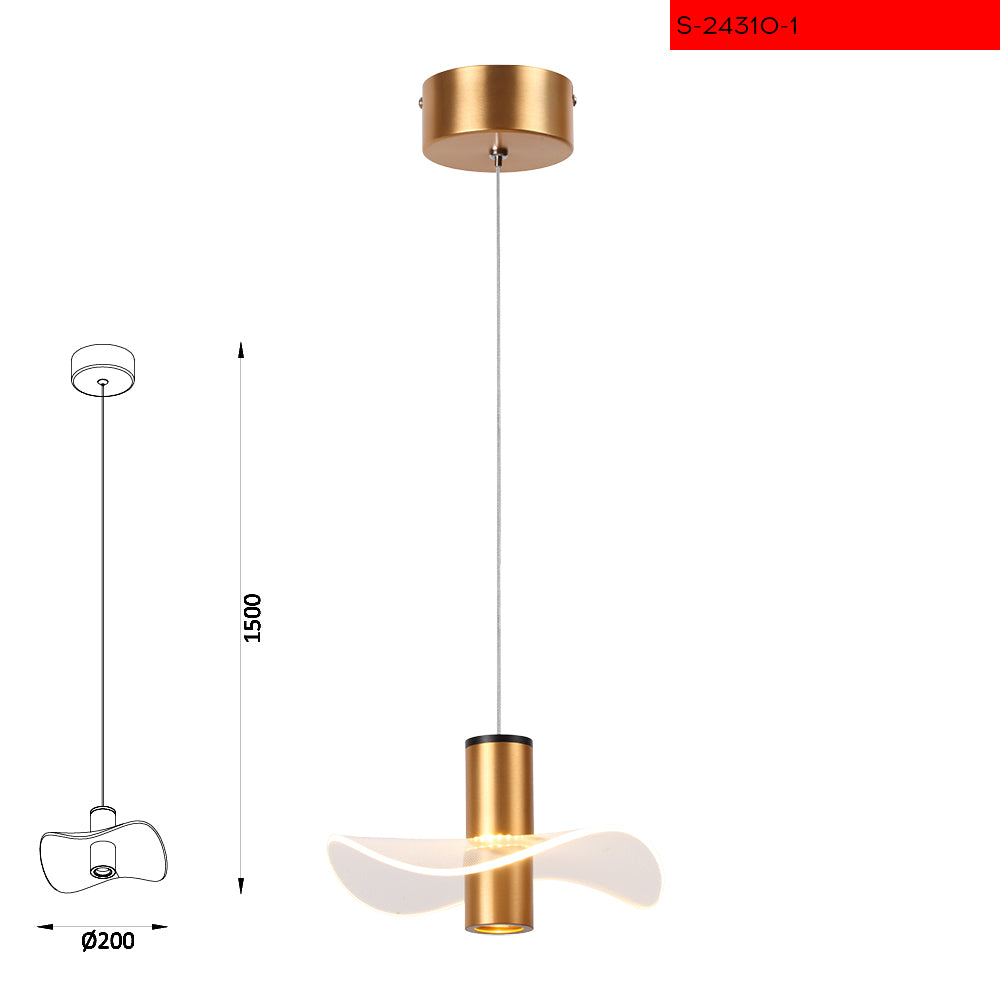 7W מנורת תליה רמית לד בודד צבע זהב זכוכית שקוף