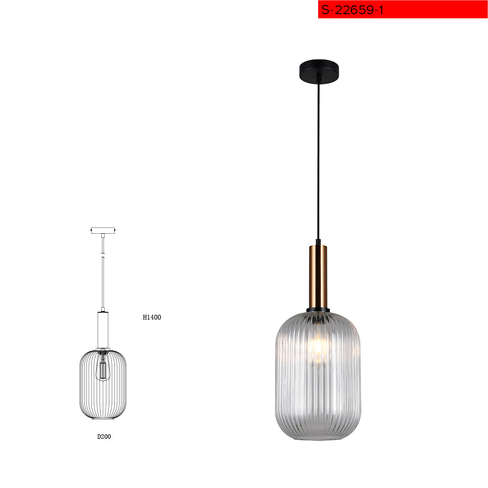 E27*1 מנורת תליה לירז צבע פליז זכוכית שקוף