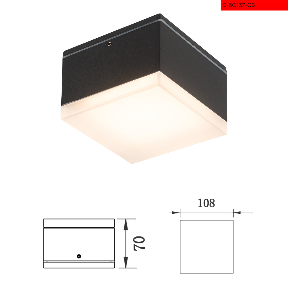 IP54 12W צלנדר תקרה רבאט מרובע לד לגינה אור חם