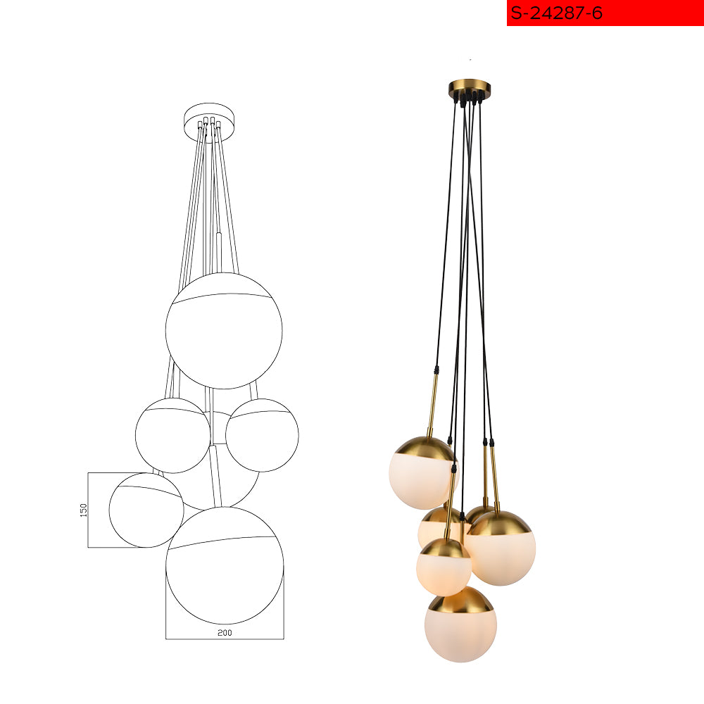 E27*40W 6 מנורת תליה סשה כדורים