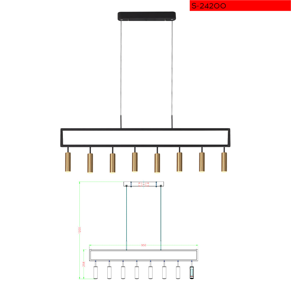8*3W תליה עמי שחור קווי שמונה נורות