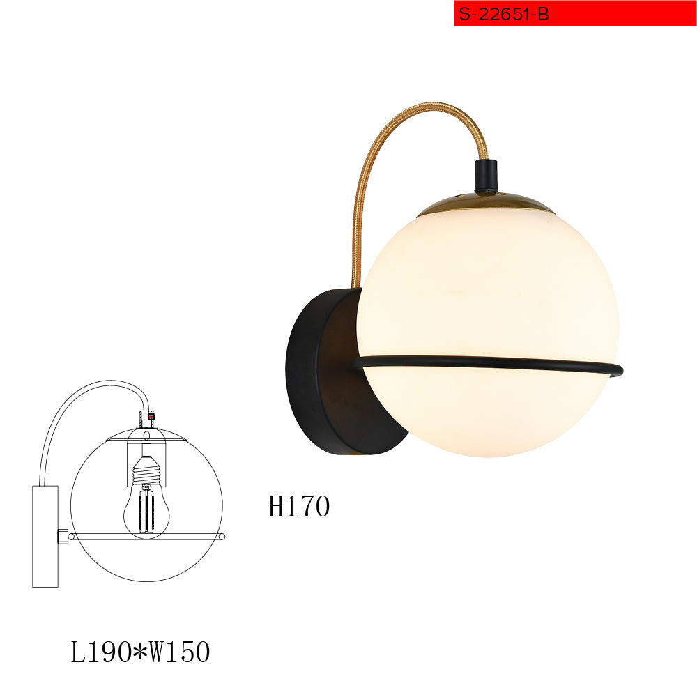 E27*1 צמוד קיר תמר בסיס שחור כדור לבן