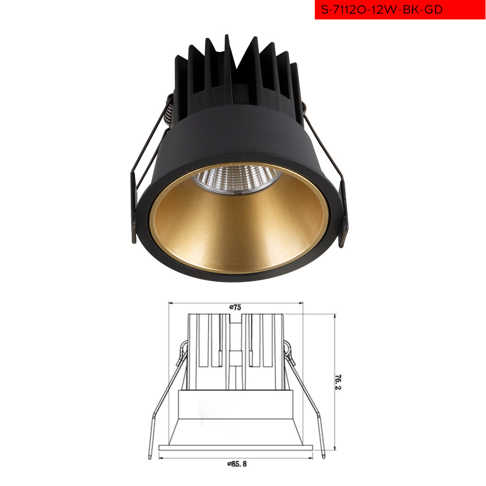 70'ג 85'ק 3000K 12W שקוע תקרה לון לד שחור