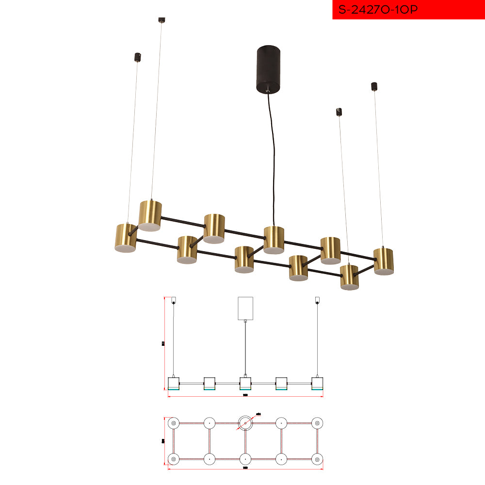 10*10W מנורת תליה צור לד פליז+שחור