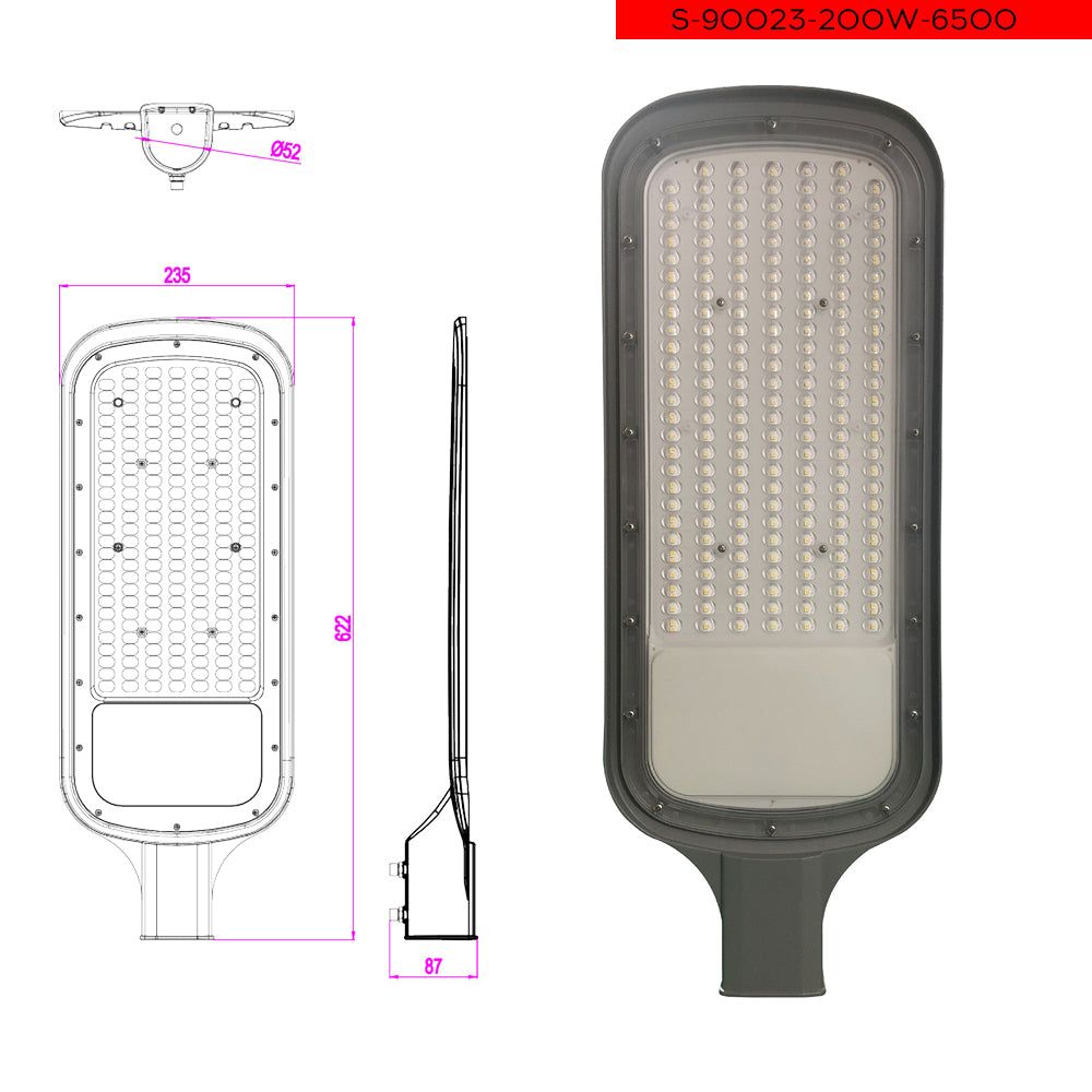 200W פנס רחוב אפור לעמוד