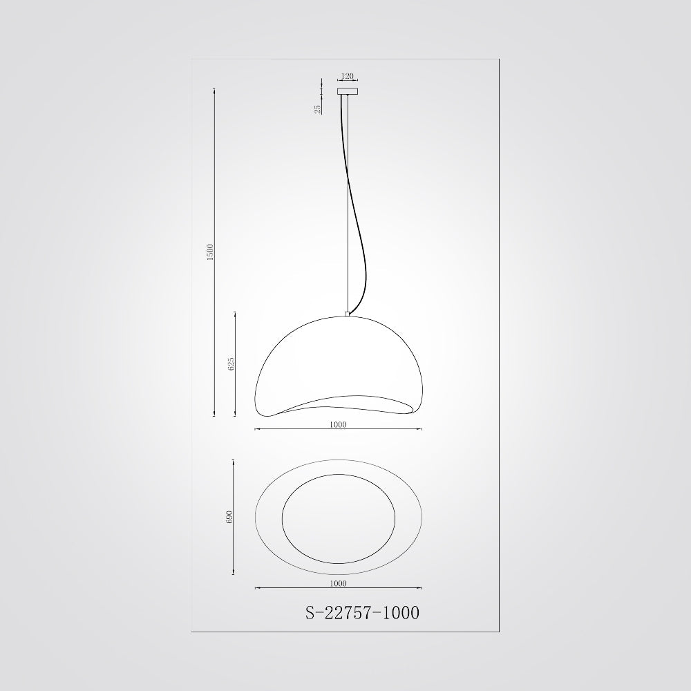 E27 مصباح معلق رمادي بقطر متر واحد