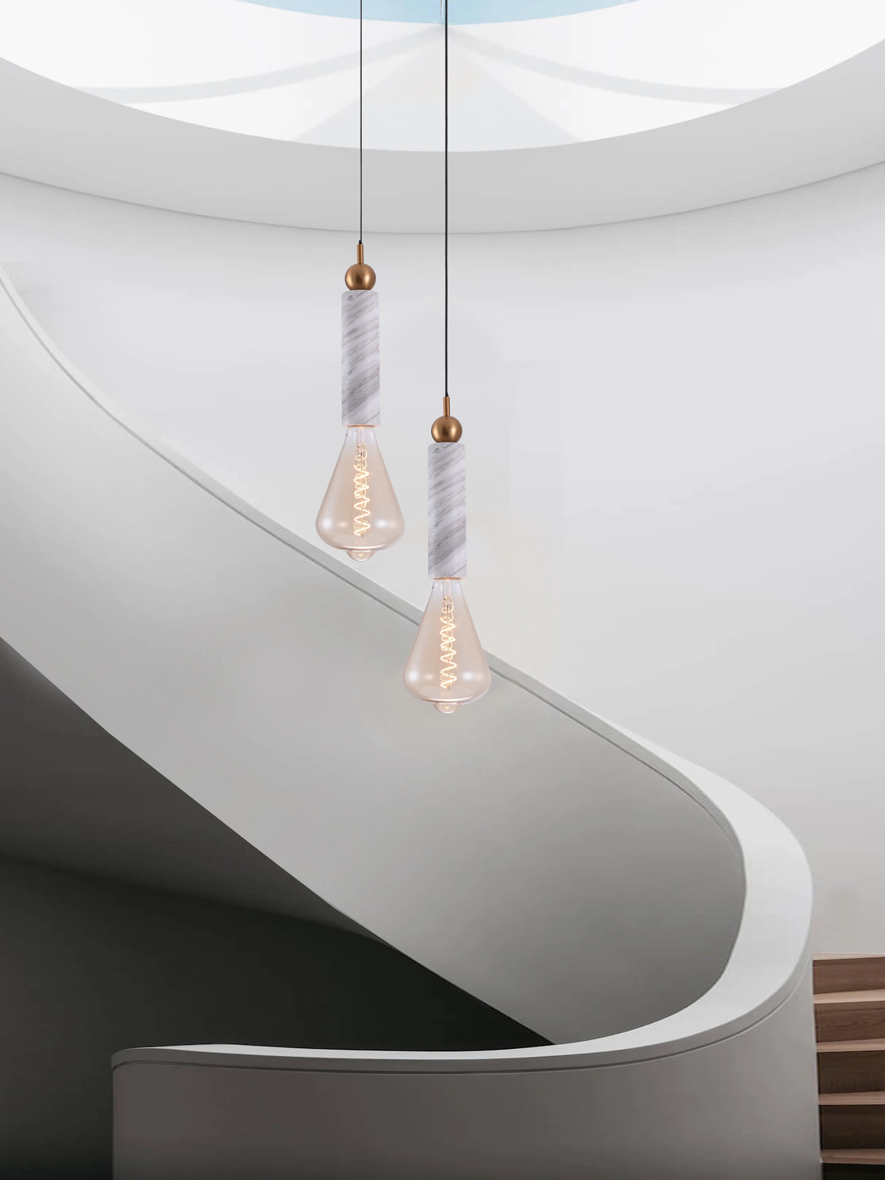 مصباح معلق E27 Eilish من الرخام الأبيض والنحاس