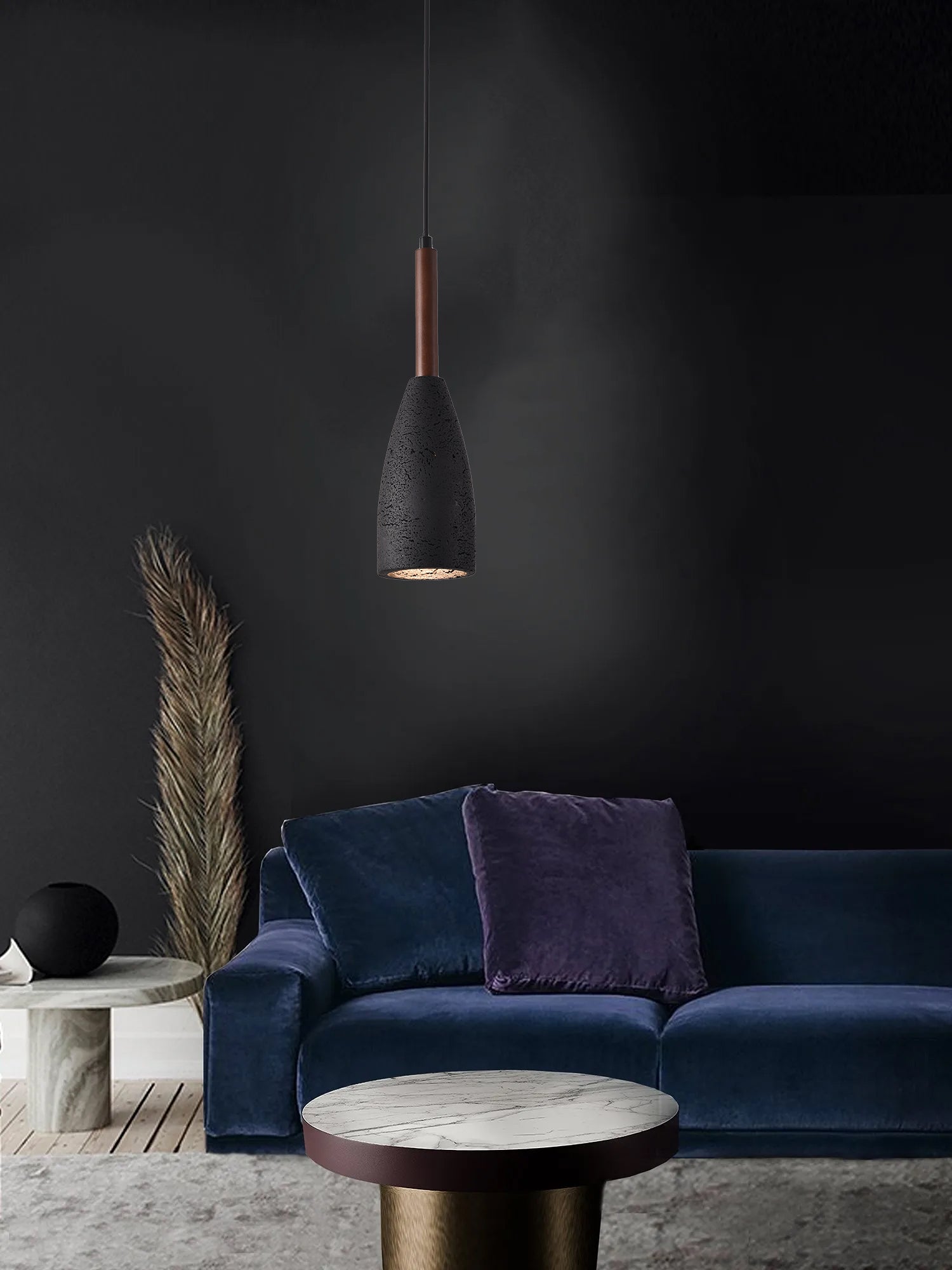 قلادة صندوق E27 من الترافنتين الأسود والخشب