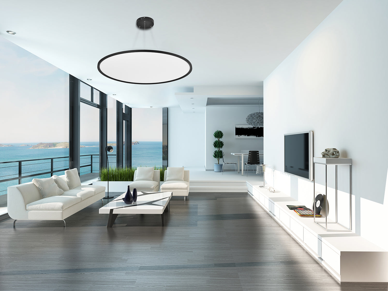 D600MM 56W פנל לד תליה אורן עגול שחור