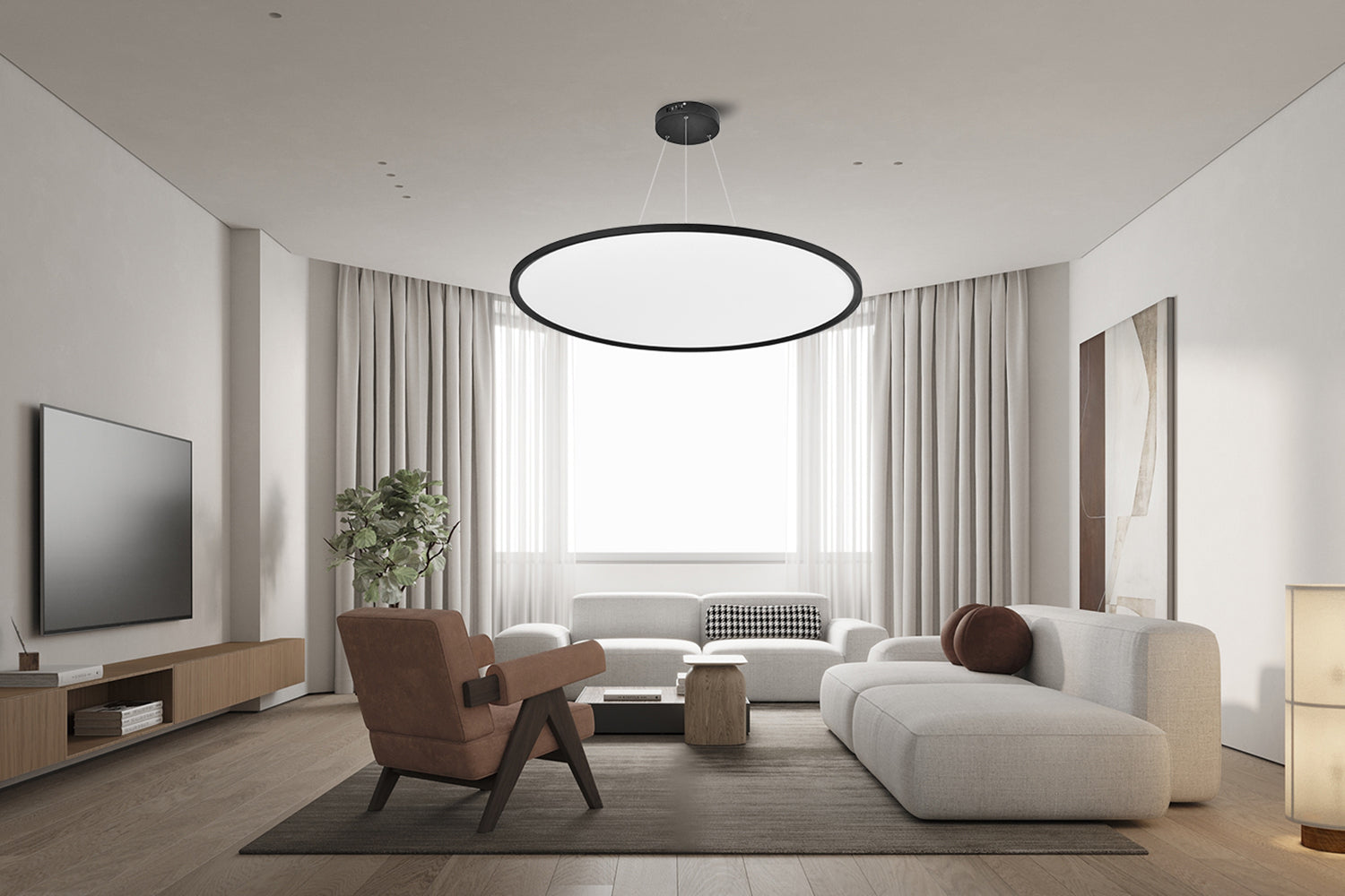 D400MM 32W פנל לד תליה אורן עגול שחור