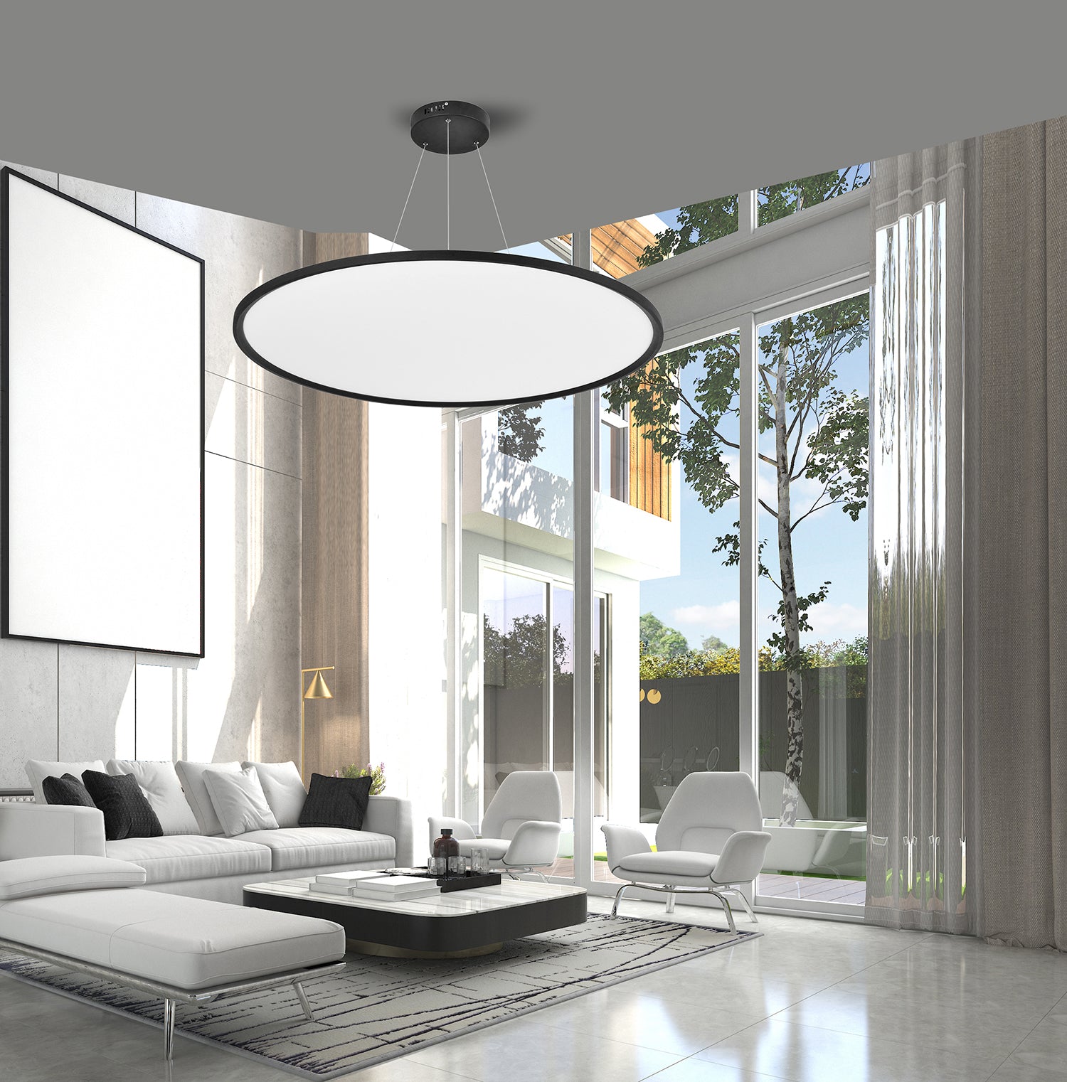 D400MM 32W פנל לד תליה אורן עגול שחור