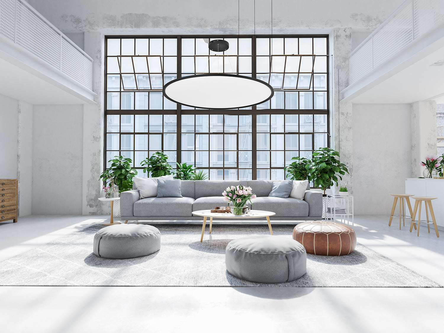 D600MM 56W פנל לד תליה אורן עגול שחור