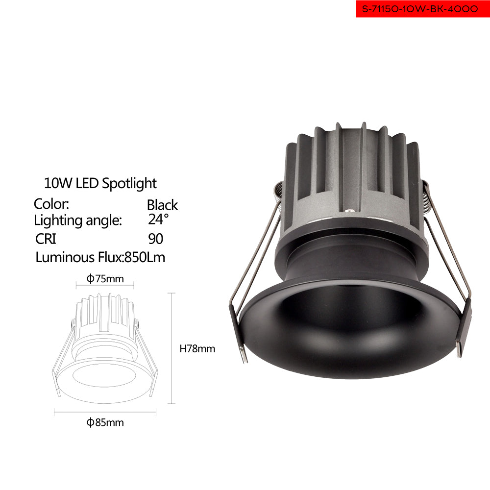 4000K 10W שקוע תקרה שחור מונקו לד
