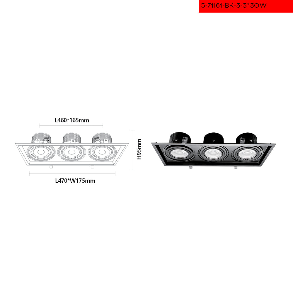 3000K 3*30W שקוע תקרה בלמי לד שחור