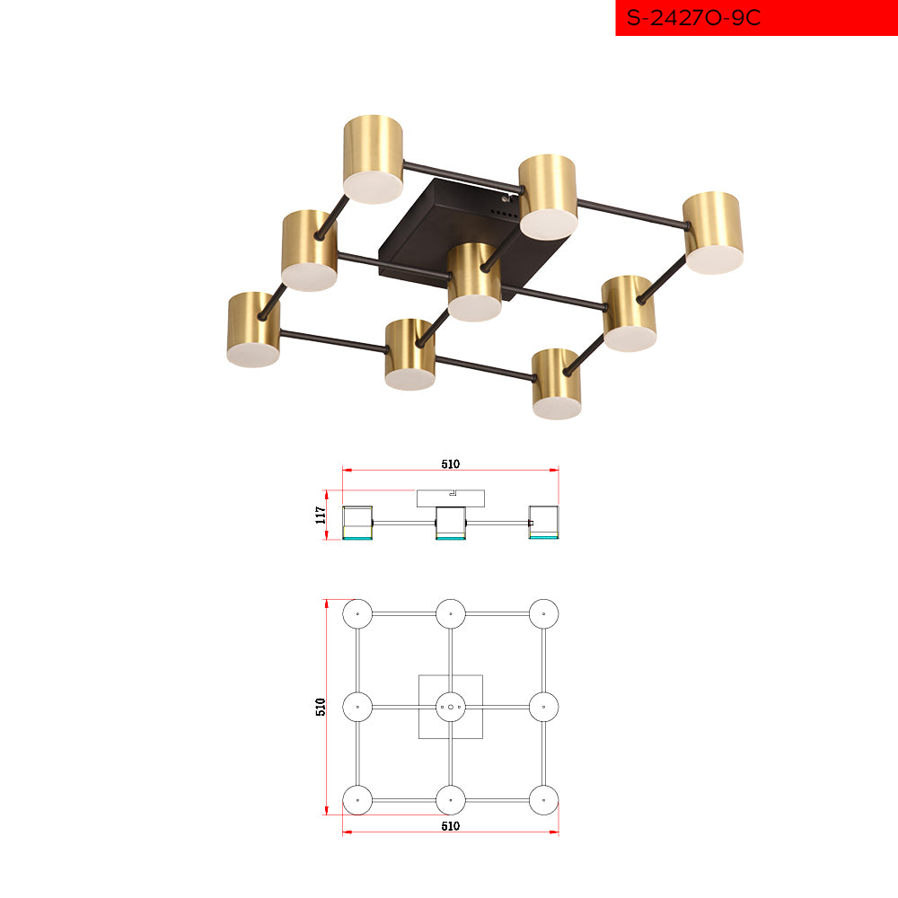 9*10W צמוד תקרה צור לד פליז+שחור