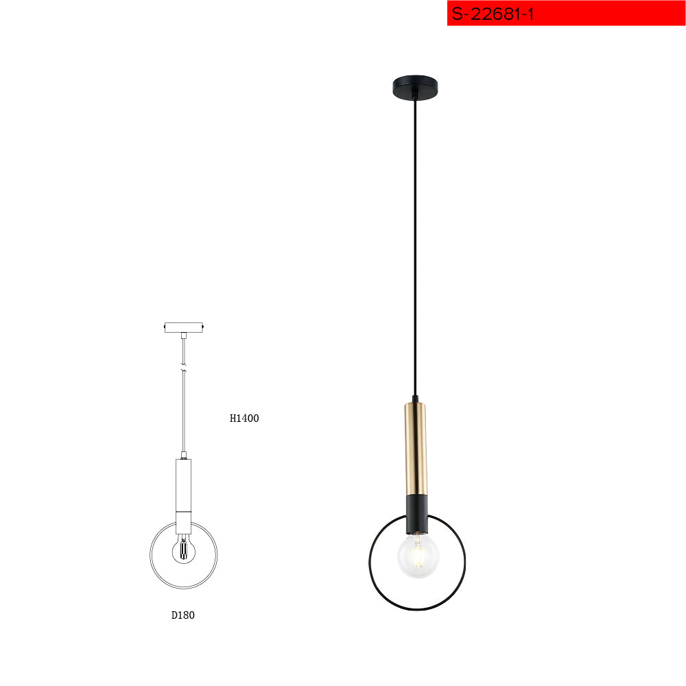 E27 40W MAX מנורת תליה נוקיה בודד שחור