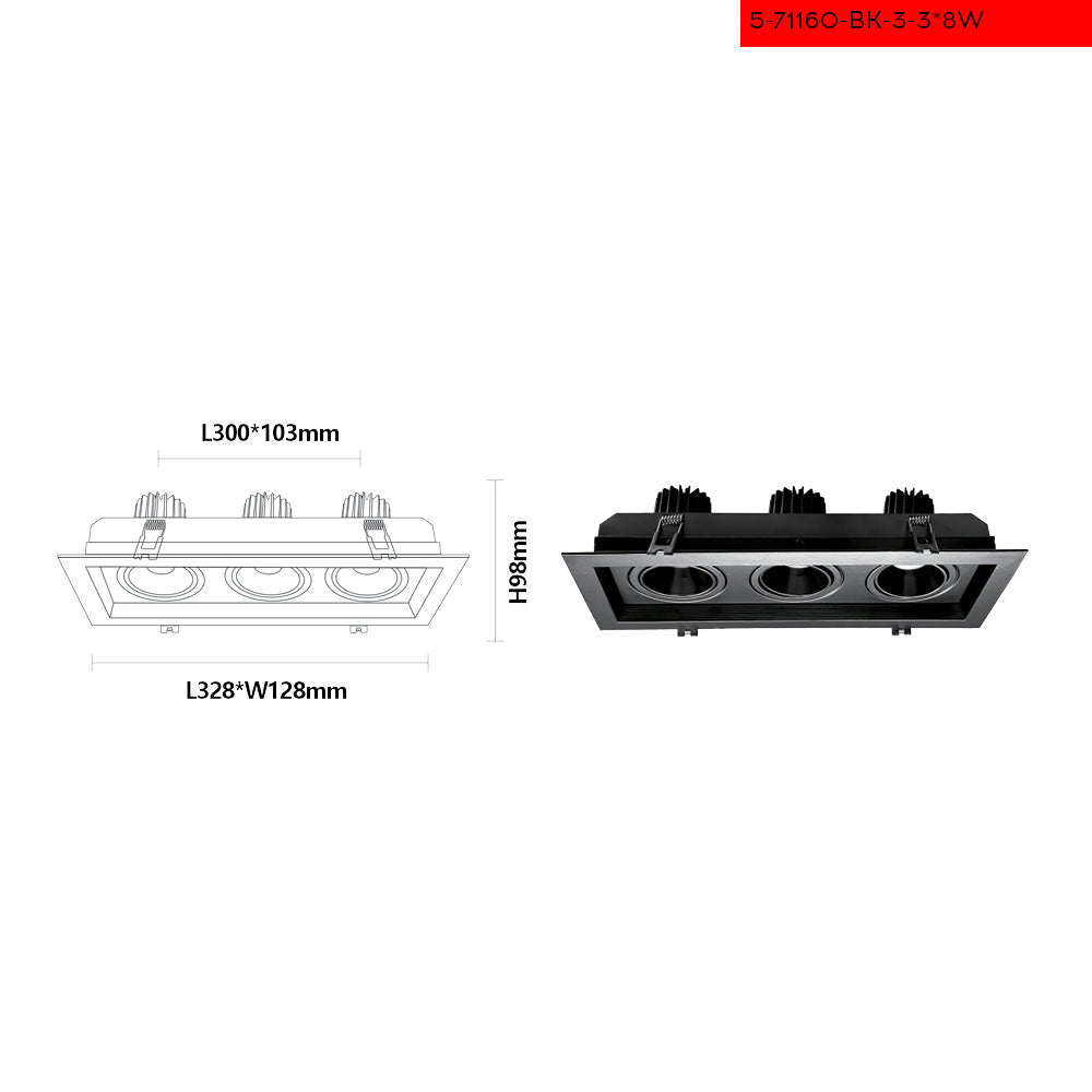 3000K 3*8W שקוע תקרה דיראן לד שחור