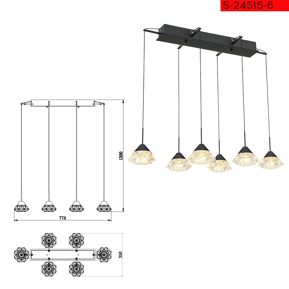 مصباح لويزا LED المعلق بستة مصابيح بقوة 30 واط