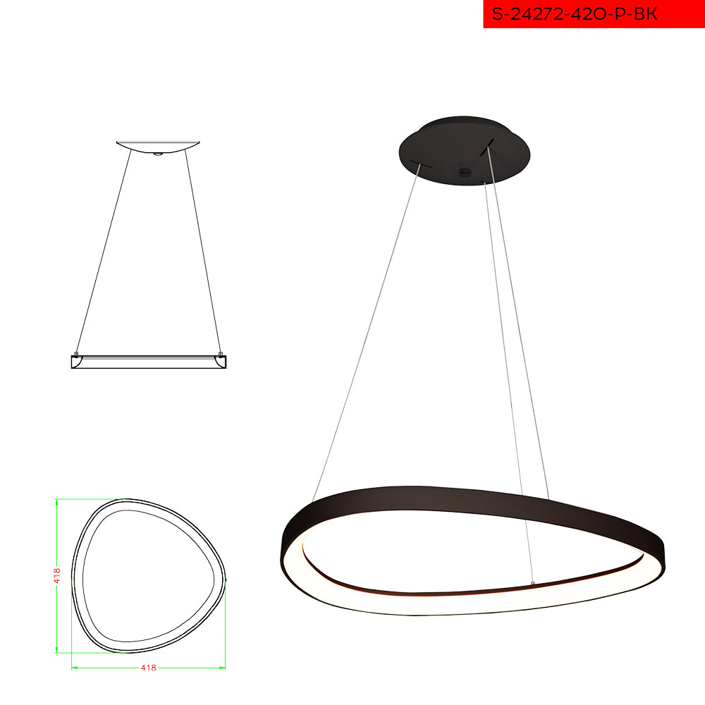 مصباح معلق LED CCT 420 بقطر أسود