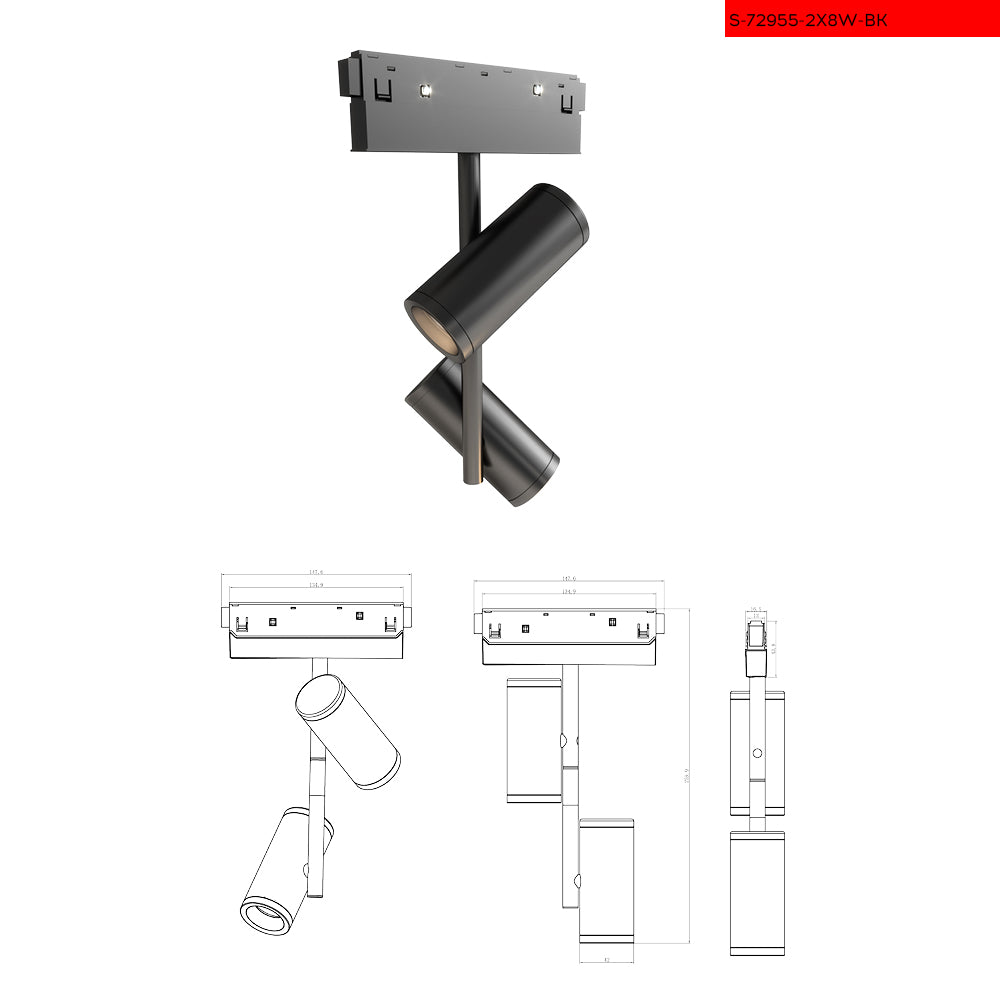 AP 48V 2X8W ספוט סיגר זרוע זוגי שחור