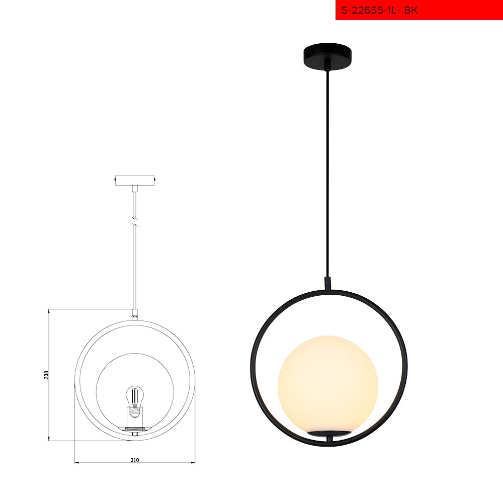 E27*1 מנורת תליה ינאי צבע שחור