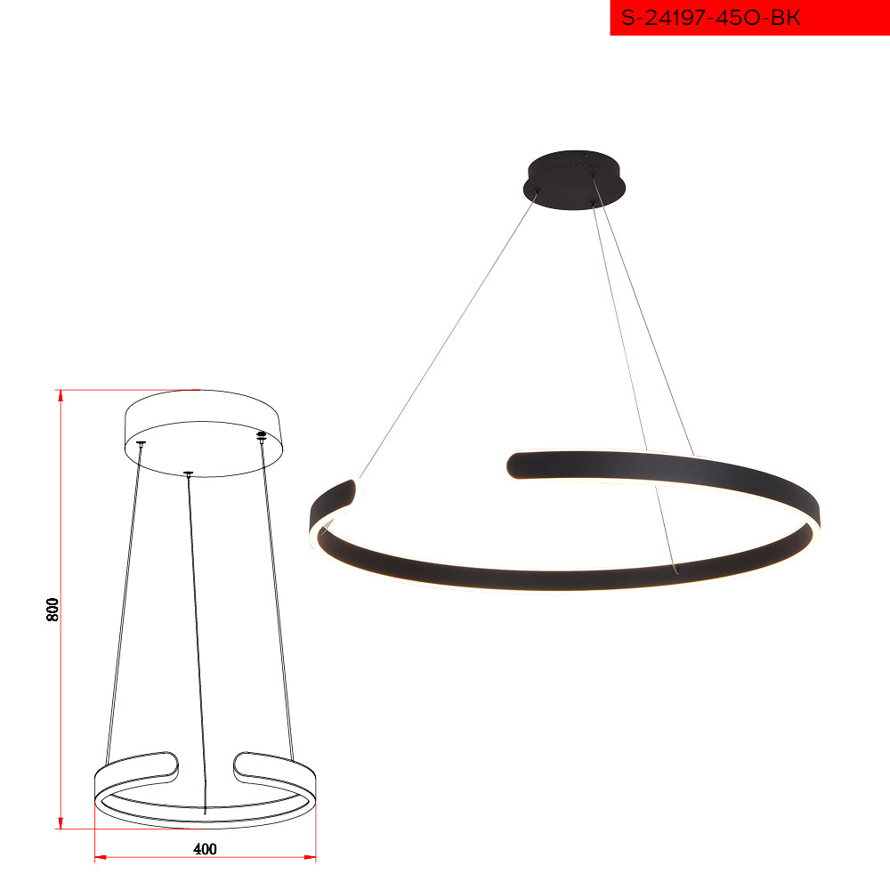 400MM 40W תליה כרם שחור עגול פתוח