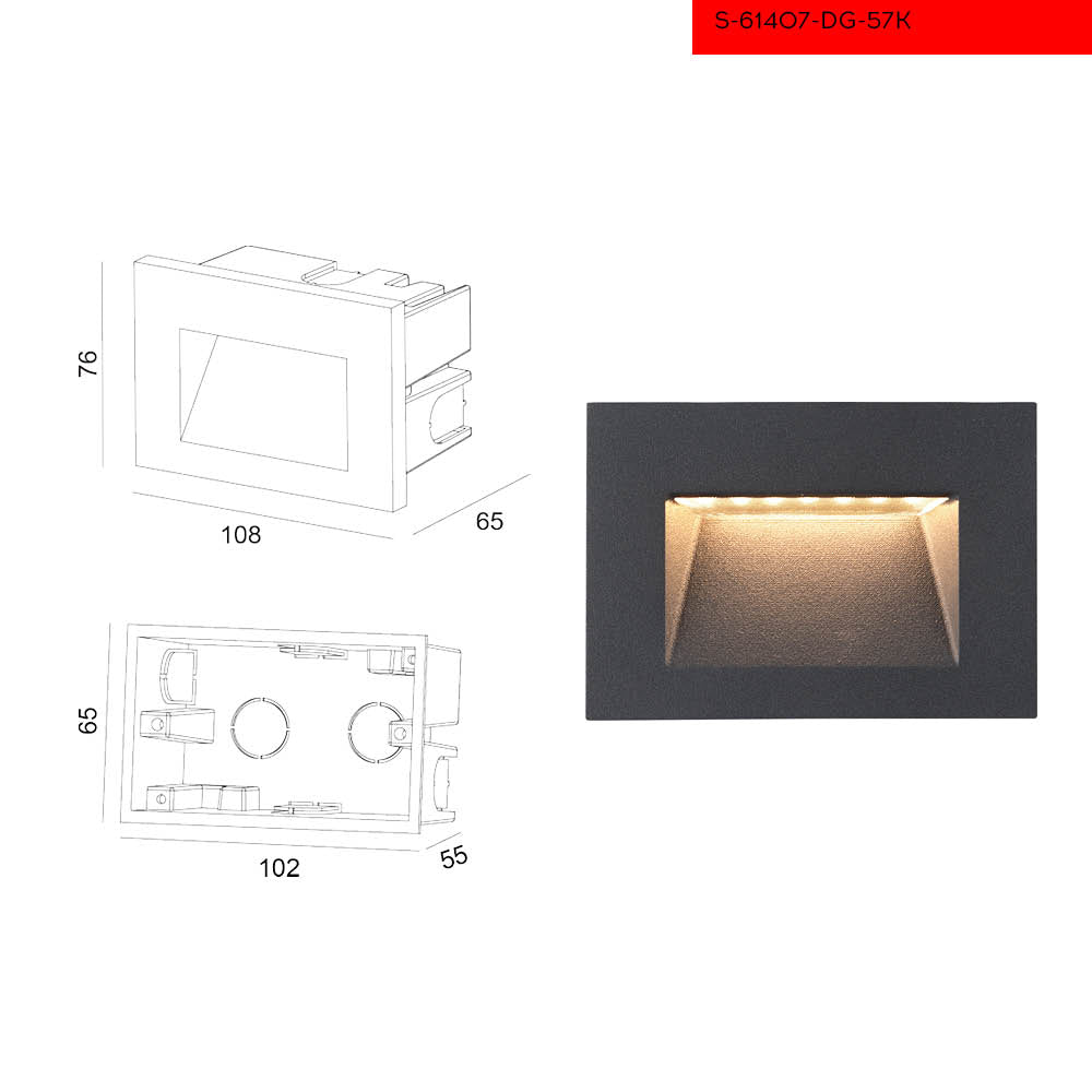 IP65 3W שקוע קיר רנדוו אפור לד אור קר