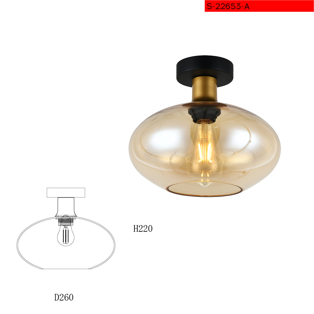 E27*1 צמוד תקרה הדס צבע שחור זכוכית מרובע